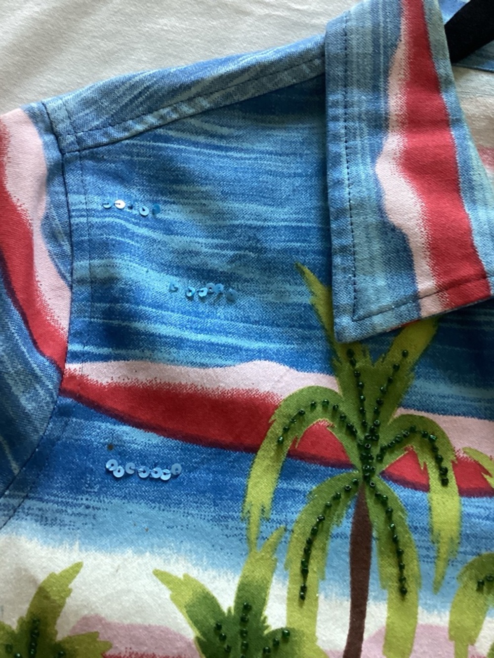 Tropical Palm Print Button-Up Jacket in Blue, Green, Pink Life Style Brand - Picture 5 of 9
